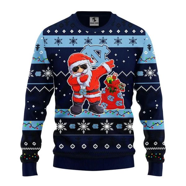 North Carolina Tar Heels Dabbing Santa Claus Ugly Christmas Sweater, North Carolina Tar Heels Ugly Christmas Sweater, NCAA Christmas Sweater