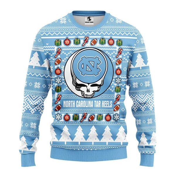 North Carolina Tar Heels Grateful Dead Ugly Christmas Sweater, North Carolina Tar Heels Ugly Christmas Sweater, NCAA Christmas Sweater