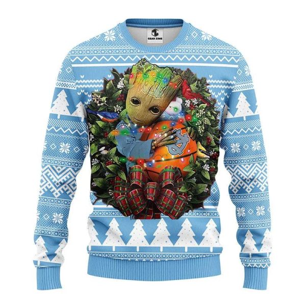 North Carolina Tar Heels Groot Hug Ugly Christmas Sweater, North Carolina Tar Heels Ugly Christmas Sweater, NCAA Christmas Sweater