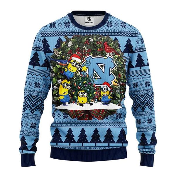 North Carolina Tar Heels Minion Ugly Christmas Sweater, North Carolina Tar Heels Ugly Christmas Sweater, NCAA Christmas Sweater