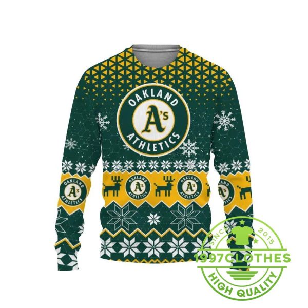 Oakland Athletics Big Logo Ugly Christmas Sweater, Oakland Athletics Ugly Sweater, MLB Christmas Sweater