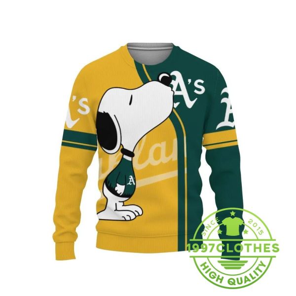 Oakland Athletics Snoopy Ugly Christmas Sweater, Oakland Athletics Ugly Sweater, MLB Christmas Sweater