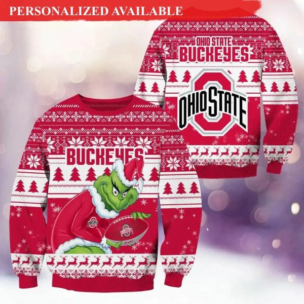 Ohio State Buckeyes Grinch Football Ugly Christmas Sweater, Ohio State Buckeyes Ugly Christmas Sweater, NCAA Christmas Sweater