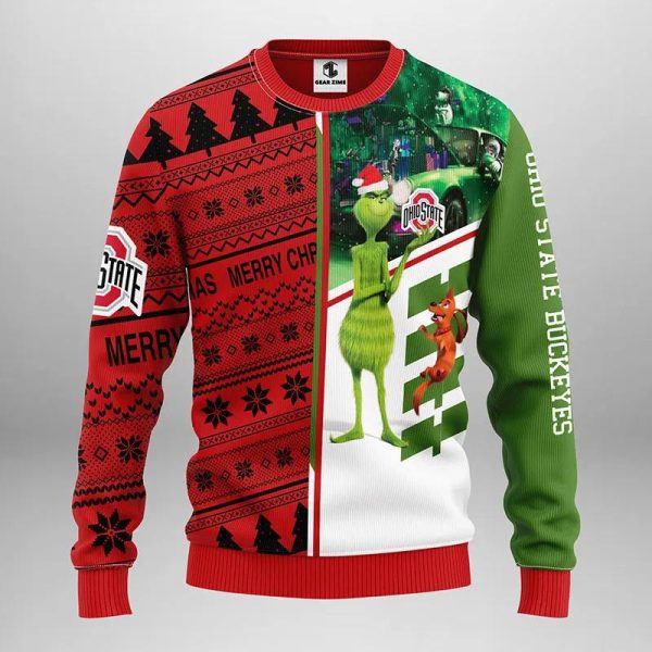 Ohio State Buckeyes Grinch & Scooby-doo Ugly Christmas Sweater, Ohio State Buckeyes Ugly Christmas Sweater, NCAA Christmas Sweater