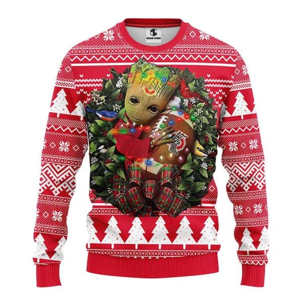 Ohio State Buckeyes Groot Hug Ugly Christmas Sweater, Ohio State Buckeyes Ugly Christmas Sweater, NCAA Christmas Sweater