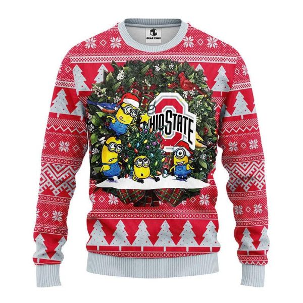 Ohio State Buckeyes Minion Ugly Christmas Sweater, Ohio State Buckeyes Ugly Christmas Sweater, NCAA Christmas Sweater