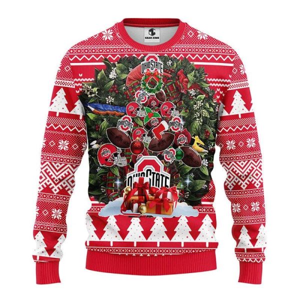 Ohio State Buckeyes Tree Ball Ugly Christmas Sweater, Ohio State Buckeyes Ugly Christmas Sweater, NCAA Christmas Sweater