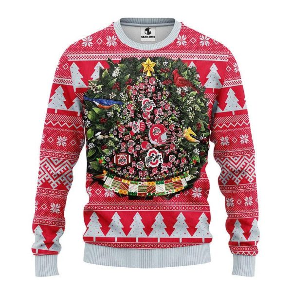 Ohio State Buckeyes Tree Ugly Christmas Sweater, Ohio State Buckeyes Ugly Christmas Sweater, NCAA Christmas Sweater