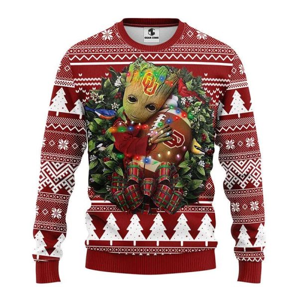 Oklahoma Sooners Groot Hug Ugly Christmas Sweater, Oklahoma Sooners Ugly Christmas Sweater, NCAA Christmas Sweater