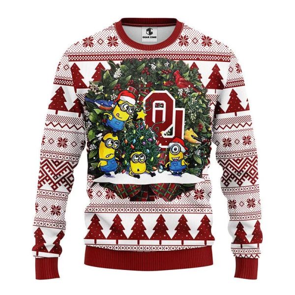 Oklahoma Sooners Minion Ugly Christmas Sweater, Oklahoma Sooners Ugly Christmas Sweater, NCAA Christmas Sweater