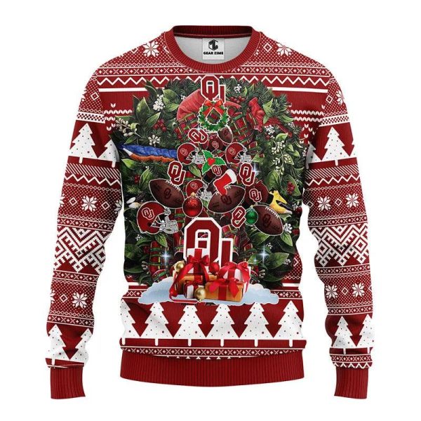 Oklahoma Sooners Tree Ugly Christmas Sweater, Oklahoma Sooners Ugly Christmas Sweater, NCAA Christmas Sweater