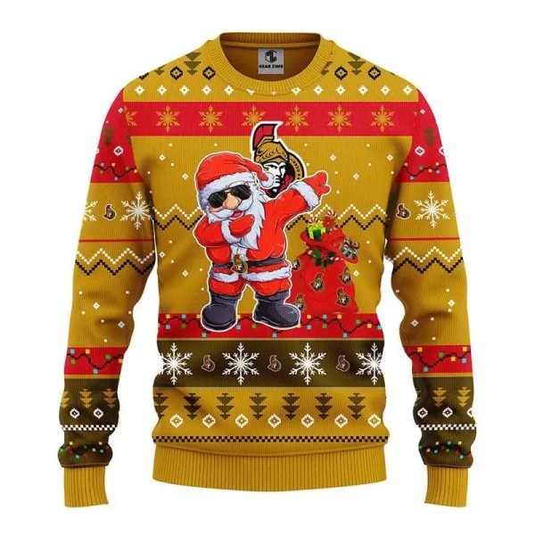 Ottawa Senators Dabbing Santa Claus Ugly Christmas Sweater, Ottawa Senators Ugly Sweater, NHL Ugly Sweater