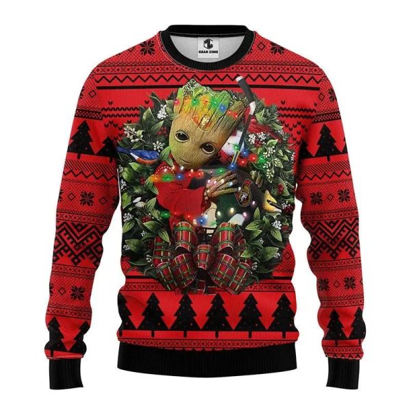 Ottawa Senators Groot Hug Ugly Christmas Sweater, Ottawa Senators Ugly Sweater, NHL Ugly Sweater