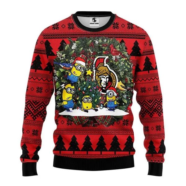 Ottawa Senators Minion Ugly Christmas Sweater, Ottawa Senators Ugly Sweater, NHL Ugly Sweater