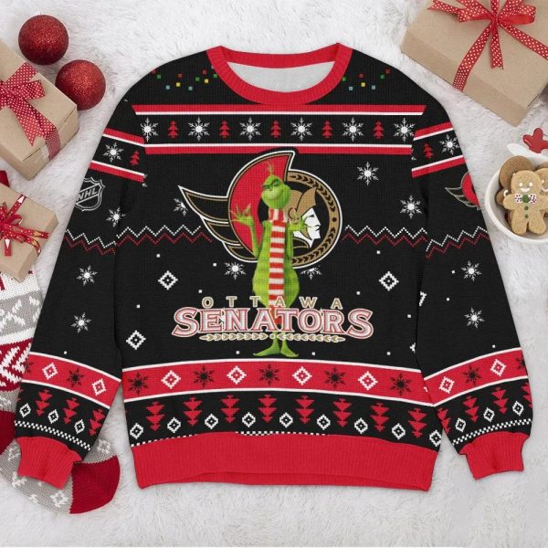 Ottawa Senators NHL Grinch Ugly Christmas Sweater, Ottawa Senators Ugly Sweater, NHL Ugly Sweater