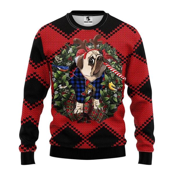 Ottawa Senators Pub Dog Ugly Christmas Sweater, Ottawa Senators Ugly Sweater, NHL Ugly Sweater