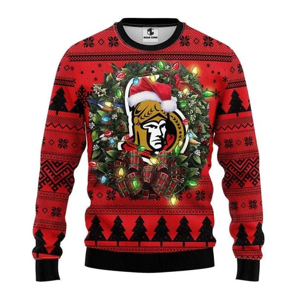 Ottawa Senators Santa Hat Ugly Christmas Sweater, Ottawa Senators Ugly Sweater, NHL Ugly Sweater