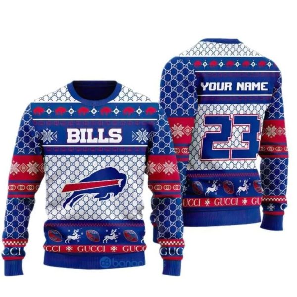 Personalized Buffalo Bills Ugly Christmas Sweater, Buffalo Bills Ugly Sweater, NFL Ugly Sweater