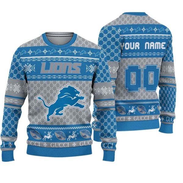 Personalized Detroit Lions Ugly Christmas Sweater, Detroit Lions Ugly Sweater, NFL Ugly Sweater