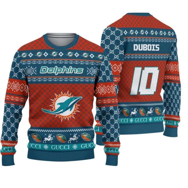 Personalized Miami Dolphins Ugly Christmas Sweater, Miami Dolphins Ugly Sweater, NFL Ugly Sweater