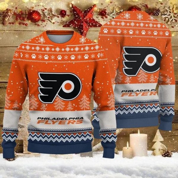 Philadelphia Flyers Big Logo Ugly Christmas Sweater, Philadelphia Flyers Ugly Sweater, NHL Ugly Sweater