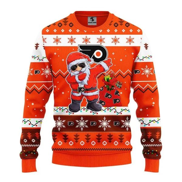 Philadelphia Flyers Dabbing Santa Claus Ugly Christmas Sweater, Philadelphia Flyers Ugly Sweater, NHL Ugly Sweater