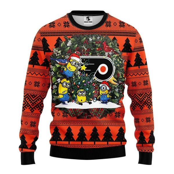 Philadelphia Flyers Minion Ugly Christmas Sweater, Philadelphia Flyers Ugly Sweater, NHL Ugly Sweater