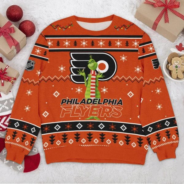 Philadelphia Flyers NHL Grinch Ugly Christmas Sweater, Philadelphia Flyers Ugly Sweater, NHL Ugly Sweater