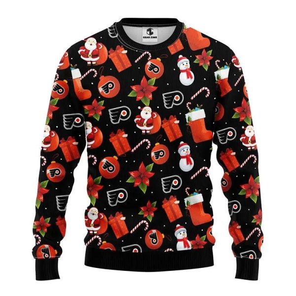 Philadelphia Flyers Santa Claus Snowman Ugly Christmas Sweater, Philadelphia Flyers Ugly Sweater, NHL Ugly Sweater