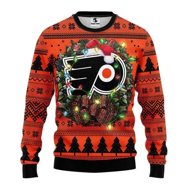 Philadelphia Flyers Santa Hat Ugly Christmas Sweater, Philadelphia Flyers Ugly Sweater, NHL Ugly Sweater