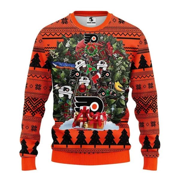 Philadelphia Flyers Tree Christmas Ugly Sweater, Philadelphia Flyers Ugly Sweater, NHL Ugly Sweater