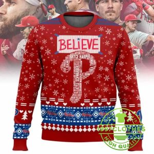 Philadelphia Phillies Believe Team Names Mlb Ugly Christmas Sweater 1