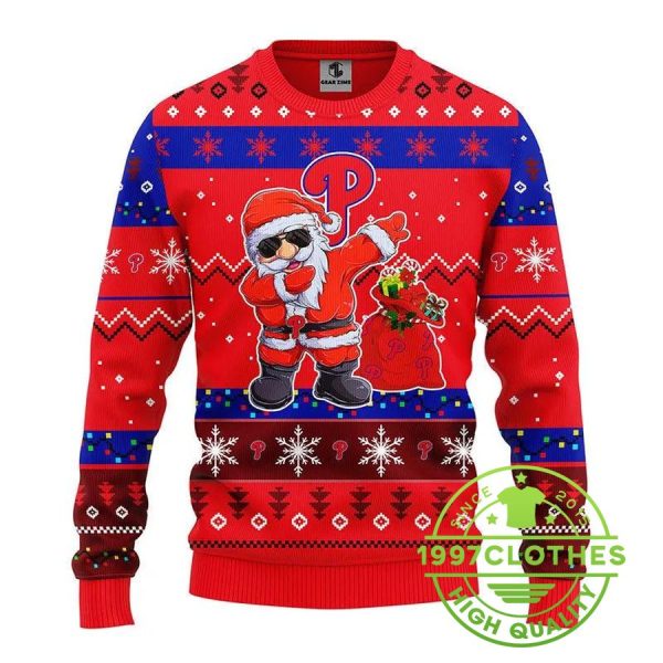 Philadelphia Phillies Dabbing Santa Claus Ugly Christmas Sweater, Philadelphia Phillies Ugly Sweater, MLB Christmas Sweater