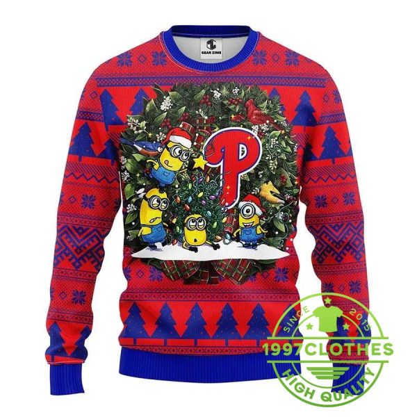 Philadelphia Phillies Minion Ugly Christmas Sweater, Philadelphia Phillies Ugly Sweater, MLB Christmas Sweater