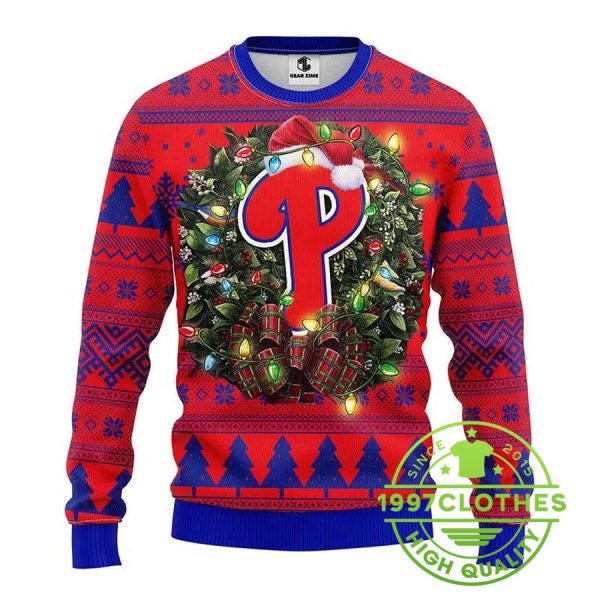 Philadelphia Phillies Santa Hat Ugly Christmas Sweater, Philadelphia Phillies Ugly Sweater, MLB Christmas Sweater