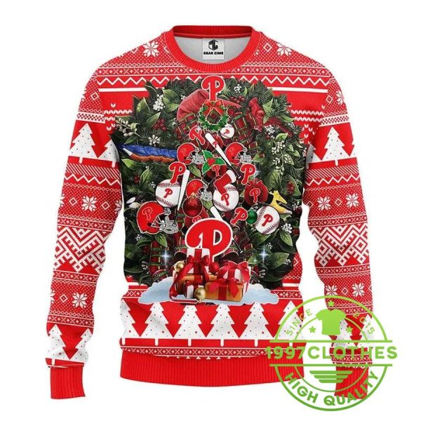 Philadelphia Phillies Tree Christmas Ugly Sweater, Philadelphia Phillies Ugly Sweater, MLB Christmas Sweater