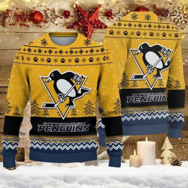 Pittsburgh Penguins Big Logo Ugly Christmas Sweater, Pittsburgh Penguins Ugly Sweater, NHL Ugly Sweater