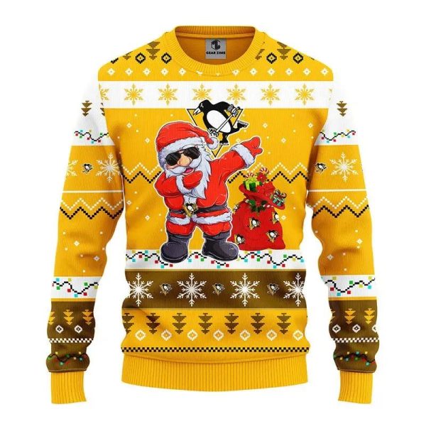 Pittsburgh Penguins Dabbing Santa Claus Ugly Christmas Sweater, Pittsburgh Penguins Ugly Sweater, NHL Ugly Sweater