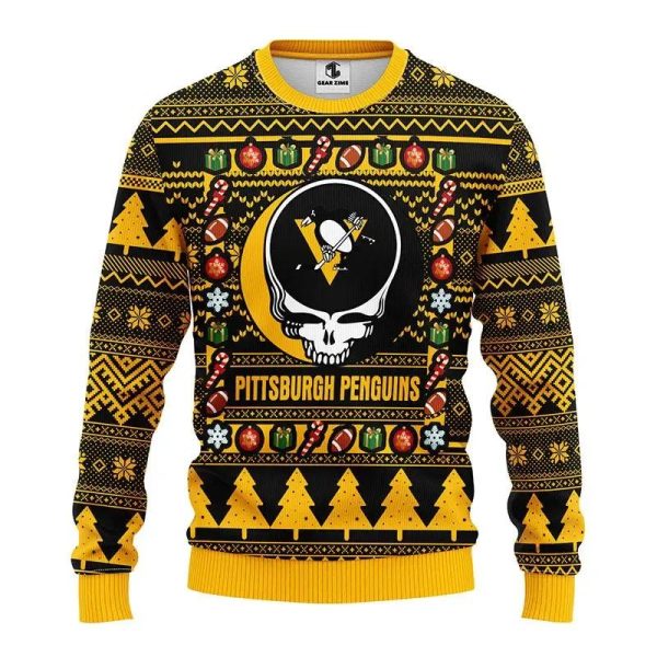 Pittsburgh Penguins Grateful Dead Ugly Christmas Sweater, Pittsburgh Penguins Ugly Sweater, NHL Ugly Sweater