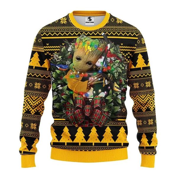 Pittsburgh Penguins Groot Hug Ugly Christmas Sweater, Pittsburgh Penguins Ugly Sweater, NHL Ugly Sweater