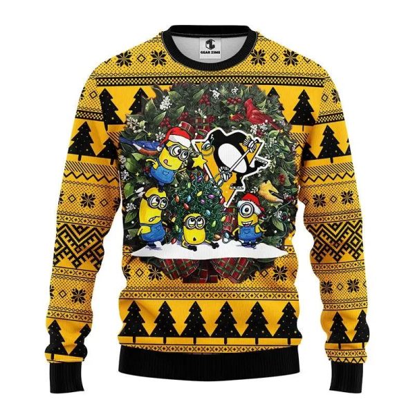 Pittsburgh Penguins Minion Ugly Christmas Sweater, Pittsburgh Penguins Ugly Sweater, NHL Ugly Sweater