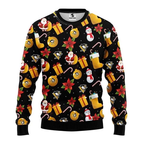 Pittsburgh Penguins Santa Claus Snowman Ugly Christmas Sweater, Pittsburgh Penguins Ugly Sweater, NHL Ugly Sweater