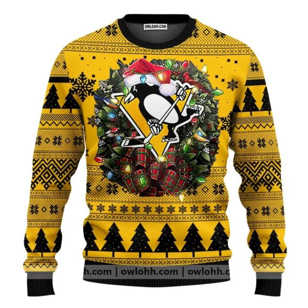 Pittsburgh Penguins Santa Hat Ugly Christmas Sweater, Pittsburgh Penguins Ugly Sweater, NHL Ugly Sweater