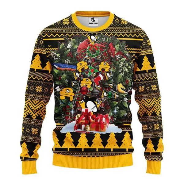 Pittsburgh Penguins Tree Ball Ugly Christmas Sweater, Pittsburgh Penguins Ugly Sweater, NHL Ugly Sweater