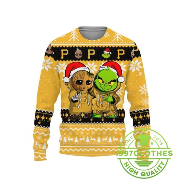 Pittsburgh Pirates Baby Groot And Grinch Best Friends Ugly Christmas Sweater, Pittsburgh Pirates Ugly Sweater, MLB Christmas Sweater