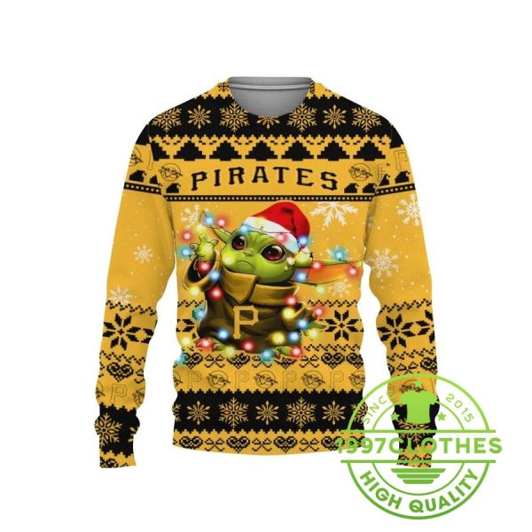 Pittsburgh Pirates Baby Yoda Star Wars Ugly Christmas Sweater, Pittsburgh Pirates Ugly Sweater, MLB Christmas Sweater