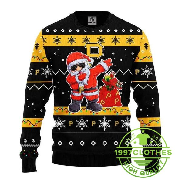 Pittsburgh Pirates Dabbing Santa Claus Ugly Christmas Sweater, Pittsburgh Pirates Ugly Sweater, MLB Christmas Sweater