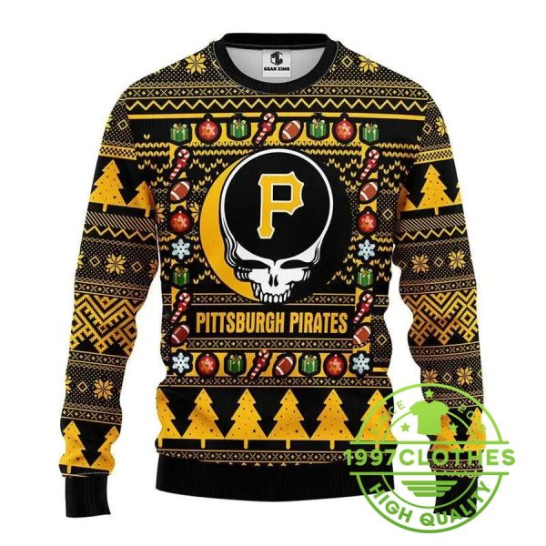 Pittsburgh Pirates Grateful Dead Ugly Christmas Sweater, Pittsburgh Pirates Ugly Sweater, MLB Christmas Sweater