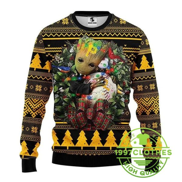 Pittsburgh Pirates Groot Hug Ugly Christmas Sweater, Pittsburgh Pirates Ugly Sweater, MLB Christmas Sweater