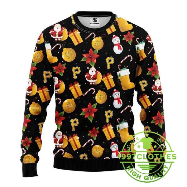 Pittsburgh Pirates Santa Claus Snowman Ugly Christmas Sweater, Pittsburgh Pirates Ugly Sweater, MLB Christmas Sweater